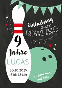 Kindergeburtstagseinladung Bowling grün 9 Jahre