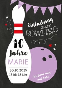  Kindergeburtstagseinladung Bowling lila 10 Jahre