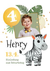 Kindergeburtstagseinladung Foto & Zebra 4. Geburtstag