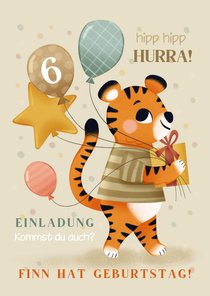 Kindergeburtstagseinladung Tiger mit Luftballons 6 Jahre