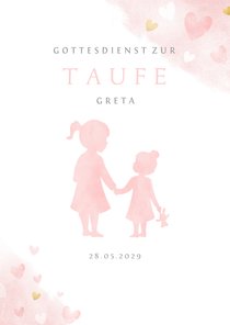 Kirchenheft Taufe rosa Silhouette kleine & große Schwester