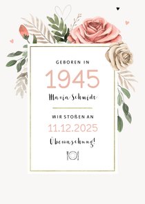 Klassische Einladungskarte Geburtsjahr und Blumen