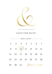 Klassische Save-the-Date-Karte zur Hochzeit gold Kalender