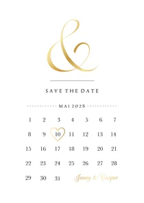 Klassische Save-the-Date-Karte zur Hochzeit gold Kalender
