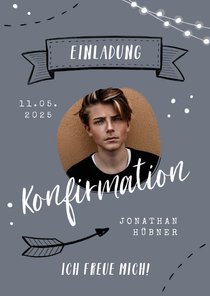 Konfirmationseinladung Foto & Scribbles grau