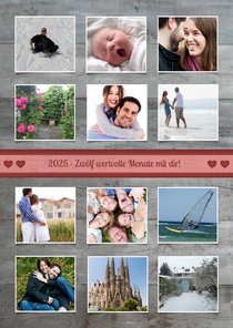 Liebeskarte Holzlook 12 Monate mit Fotocollage