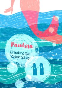 Meerjungfrau Einladung zur Schwimmparty 11. Geburtstag