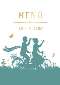 Menükarte Brautpaar Scherenschnitt Fahrrad