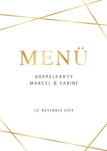 Menükarte Doppelparty goldene Linien auf weiß