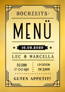 Menükarte Hochzeit Gold Artdeco-Look