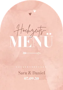 Menükarte Hochzeit rosa Aquarell Bogenkarte