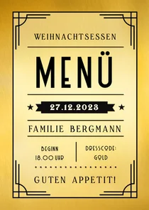 Menükarte Weihnachtsessen Retro-Goldlook