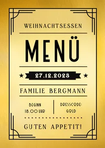 Menükarte Weihnachtsessen Retro-Goldlook