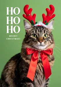 Meowy Christmas Weihnachtskarte Katze mit Geweih lustig