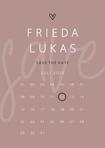 Minimalistische Save-the-Date-Karte mit Kalender und Herz