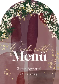 Moderne Menükarte zum Weihnachtsessen Aquarell & Beeren
