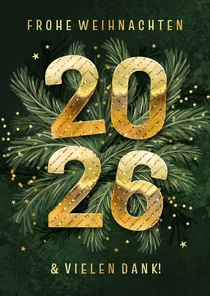 Moderne Weihnachtskarte 2026 Danke Tannenzweige