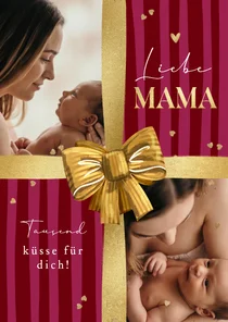 Muttertagskarte Geschenk Fotocollage Schleife Streifen