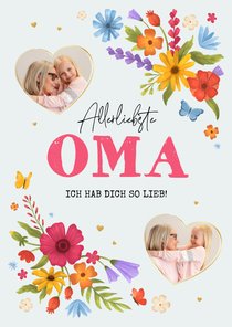 Muttertagskarte Oma Blümchen & Fotoherzen