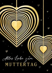 Muttertagskarte schwarz Goldlook Herzen 