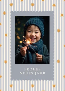 Neujahrskarte blaue Streifen Foto Sternchen