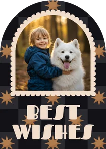 Neujahrskarte Bogenform Foto Sterne Karomuster 'Best Wishes'