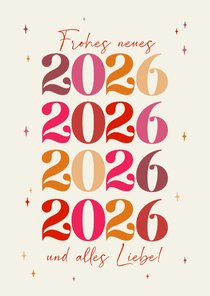 Neujahrskarte bunte 2026 Beige mit Sternchen