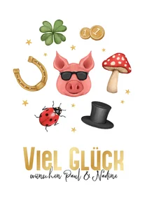 Neujahrskarte bunte Glückssymbole