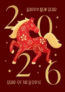 Neujahrskarte chinesisches Jahr des Feuer-Pferdes