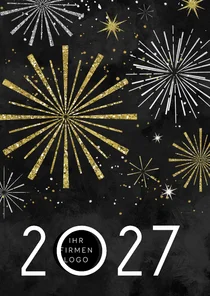 Neujahrskarte Feuerwerk gold und silber