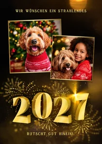 Neujahrskarte Fotocollage 3D 2027 Feuerwerk