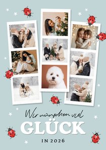 Neujahrskarte Fotocollage Fotostrips Marienkäfer
