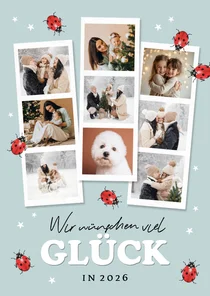 Neujahrskarte Fotocollage Fotostrips Marienkäfer