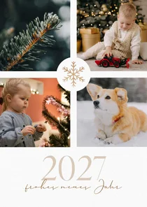 Neujahrskarte Fotocollage Schneeflocke Gold 2027