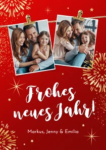 Neujahrskarte Fotos & Feuerwerk in Gold