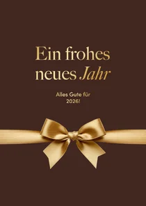 Neujahrskarte goldene Schleife auf Braun