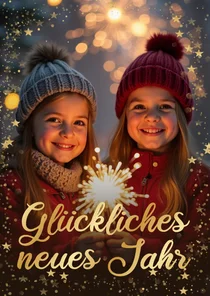 Neujahrskarte großes Foto Goldschrift und Sternchen