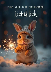 Neujahrskarte 'Lichtblick' Häschen mit Wunderkerze