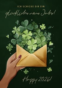 Neujahrskarte mit Umschlag voll Glück