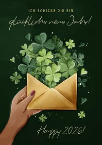 Neujahrskarte mit Umschlag voll Glück