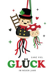 Neujahrskarte Schornsteinfeger & Fliegenpilz