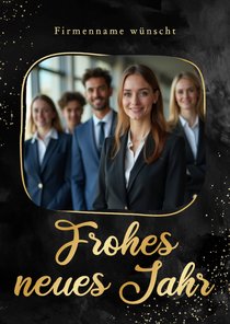 Neujahrskarte Schwarz Foto goldener Rahmen Kleckse