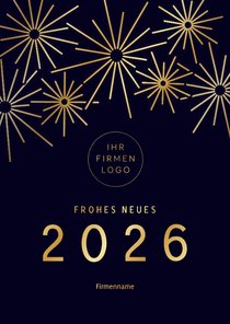 Neujahrskarte stilistisch Gold Feuerwerk Logo Firma