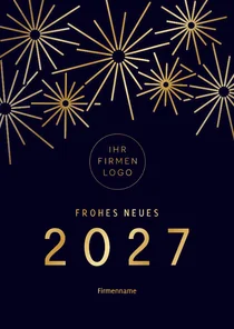 Neujahrskarte stilistisch Gold Feuerwerk Logo Firma