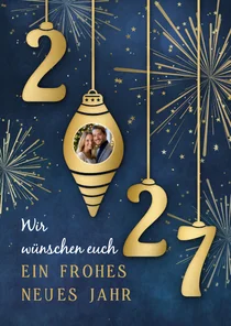 Neujahrskarte Weihnachtskugeln mit Foto '2027'