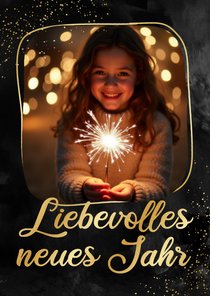 Neujahrskarten Foto goldener Rahmen Schwarz 'Liebevoll'