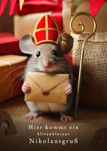 Nikolauskarte Nikolausgruß klitzekleine Maus mit Brief
