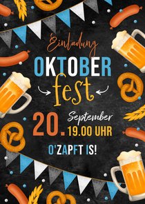 Oktoberfest-Einladung Fähnchen, Bier& Brezeln