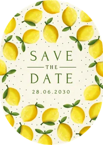 Ovale Save-the-Date-Karte Zitronen Sommer Hochzeit
