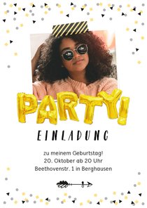 Partyeinladung zum Geburtstag Partyballons mit Foto